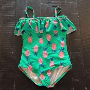 Green Pineapple Print Ruffle Swimsuit